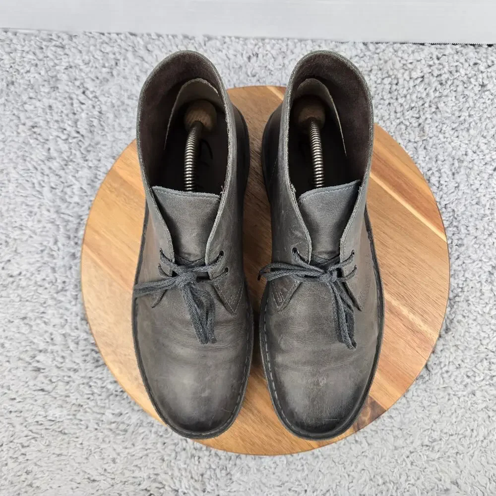 Clarks Mens 9M Bushacre 2 Gray Leather Casual Daily Lifestyle Desert Chukka Boot